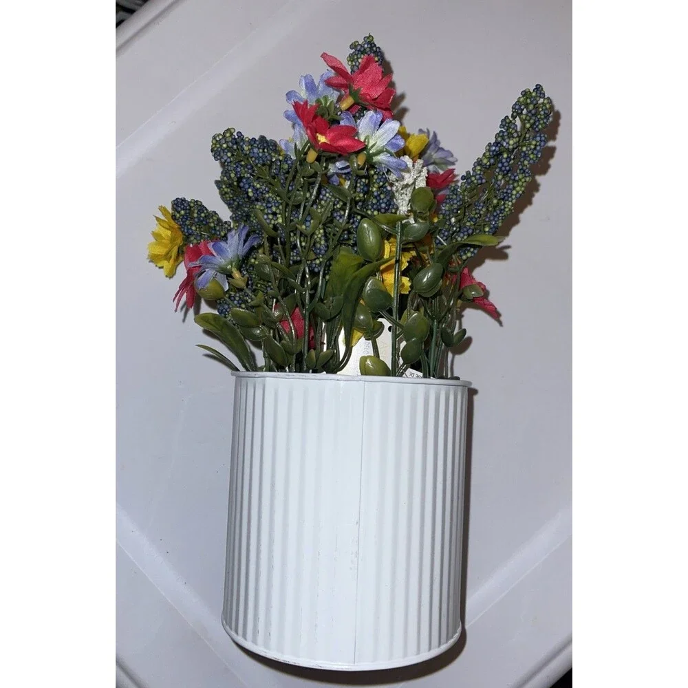 NWT Ashland Faux Wildflowers Arrangement In White Pot Vase 10 in x 5 in